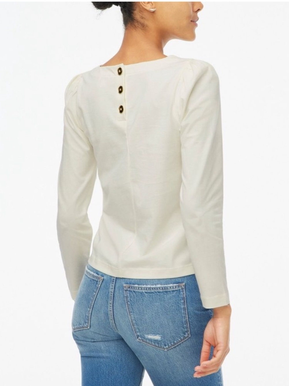 J. Crew Cream Long-Sleeve Button-Back Top